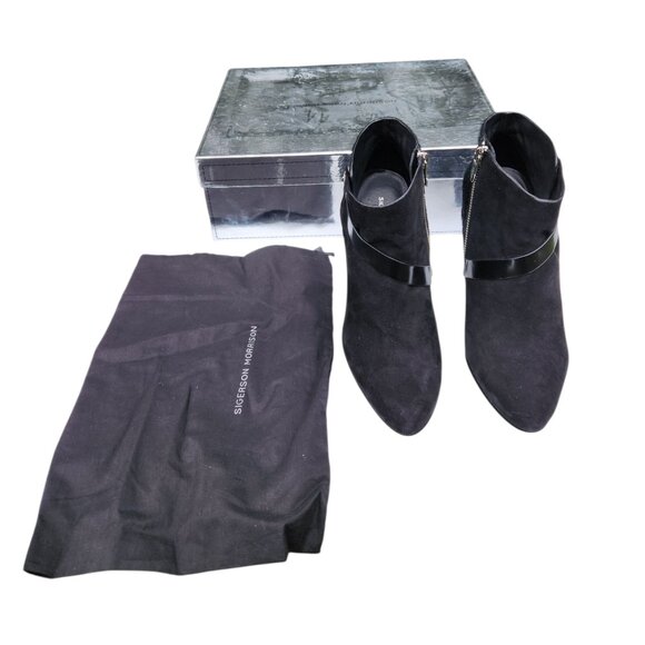 Sigerson Morrison Suede Calf Hair Pony Lux Black Ankle Boots Size 7 - Picture 3 of 13